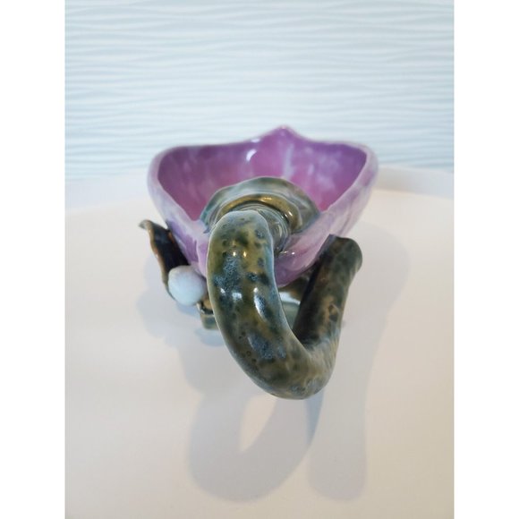 Artisan Art Pottery Ceramic Eggplant Bowl Dish Footed with Handle Signed 10" - Picture 3 of 7